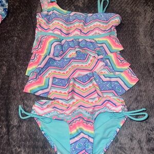 Justice Multicolor Zigzag Girls Tankini Set